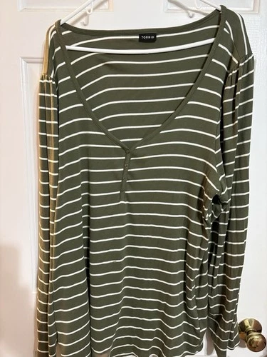 Torrid Light Weight Green Striped Long Sleeve Shirt Size 4 4X - product listing photo