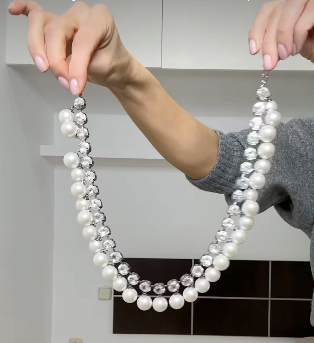[韓国人気ジュエリー] nff two line gemstone pearl necklace 엔프프 two line gemstone pearl necklace - 위시버킷