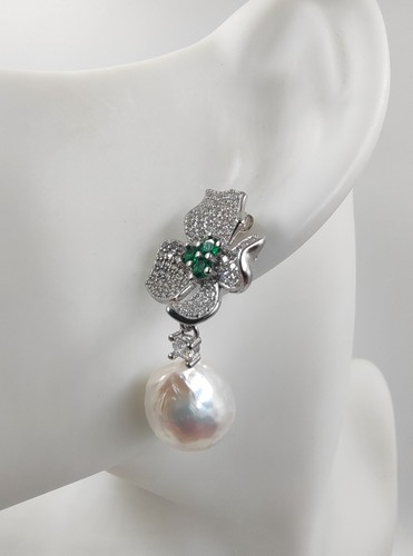 Natürliche weiße Barock Ohrringe S925 silberne Basis grün Kristall Geburtstagsgeschenk - Bild 9 von 16