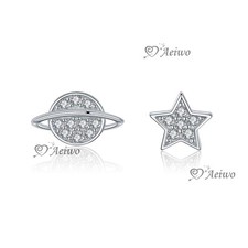 925 sterling silver cz stud Screw back baby kids planet halo star earrings