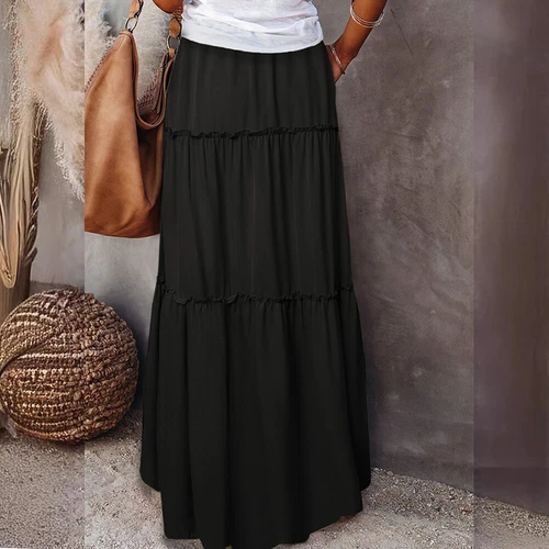 Mujeres Bohemia Cintura Alta Falda Larga Damas Vacaciones Columpio Suelto Boho Maxi Faldas - Imagen 10 de 30