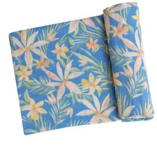 NWT Angel Dear Soft Swaddle Baby Blanket Blue Island Floral - 47x47