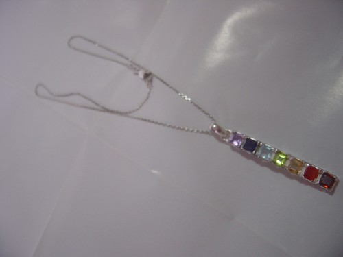 Beautiful Solid Silver 17" chain & superb genuine mixed gem stones long Pendant- - Bild 5 von 13