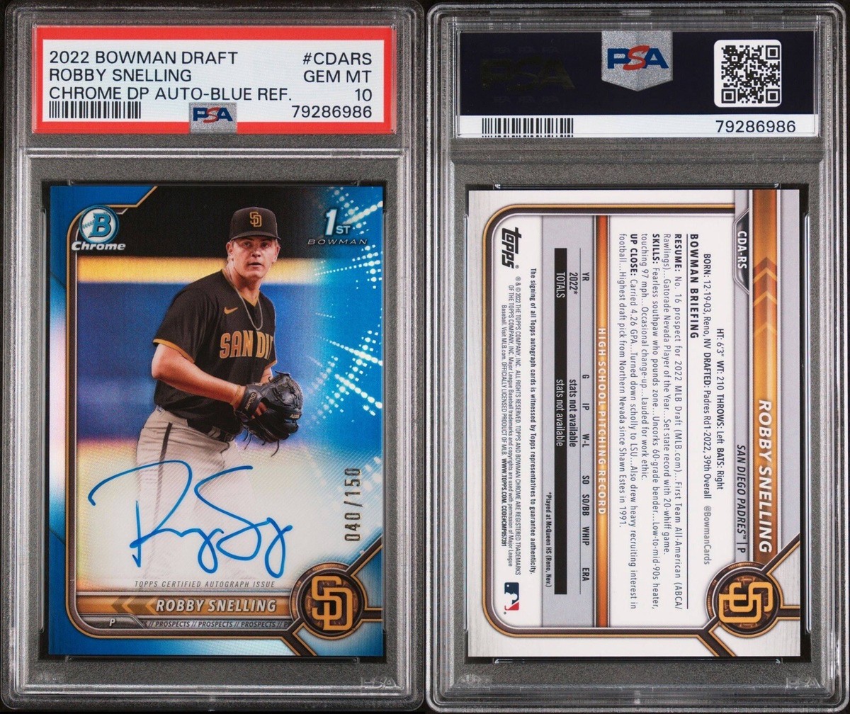 2022 Bowman Draft Chrome Auto Blue /150 Robby Snelling 2022 Bowman Draft Chrome Auto Blue /150 Robby Snelling