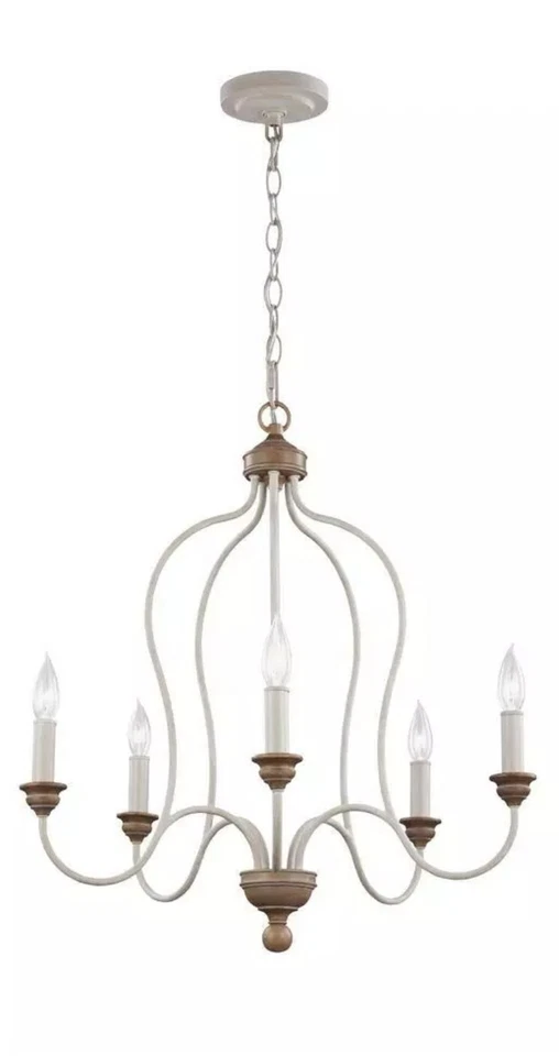 Lámpara de araña de granja costera de campo de 5 luces de resina cableada ambiente blanca Foto 2 de 4