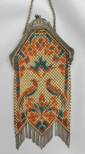 Vintage Antique MANDALIAN Mfg. Co. Twin Peacocks Mesh Flapper Purse