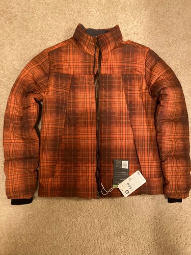 NWT Men’s 650 down puffer snowboard jacket coat waterproof orange brown Plaid S