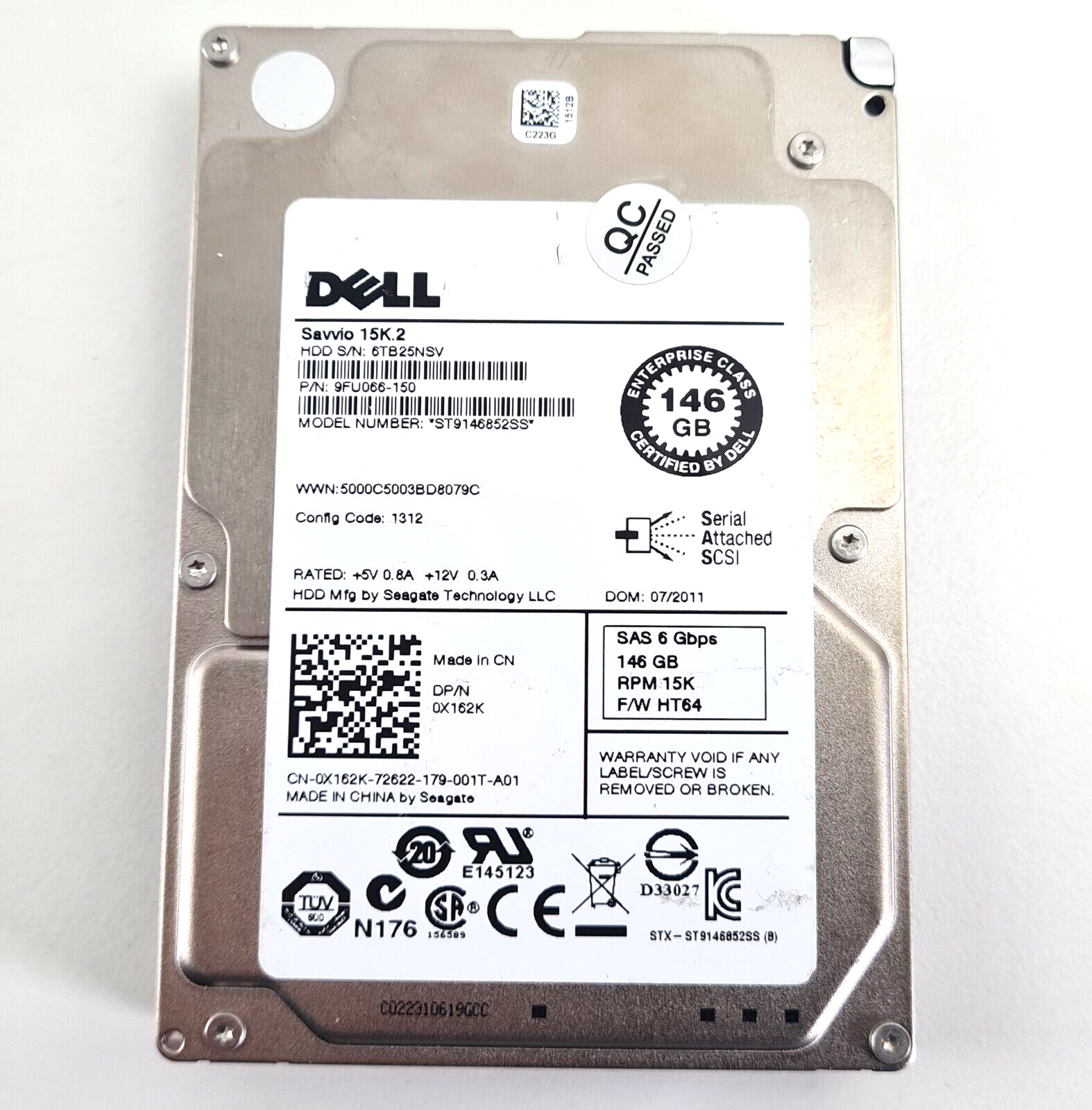 Dell Savvio 15K.2 146GB SAS 2.5"" 15K 6Gb/s HDD - ST9146852SS