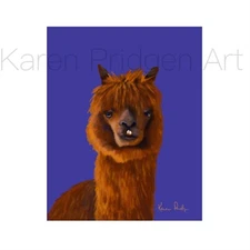 ACEO ATC Art Card Painting Print Signed Llama Alpaca Farm Pet Animal