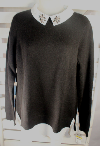Maglione Cashmere Charter Club Luxury Med Nero Bianco Look a Strati Strass - Foto 12 di 12
