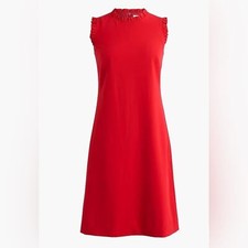J Crew BO460 NWT Size 10/Petite Classic Red Sleeveless Ruffle-neck Suiting Dress