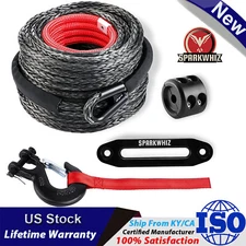 3/8"x100ft 26500LBS Synthetic Winch Rope Winch Line Cable w/Winch Hook for Truck