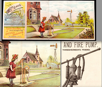 Fire Pump Hose Water Farm Hayes Windmill Galva IL Victorian Trade Card SR.F.WM