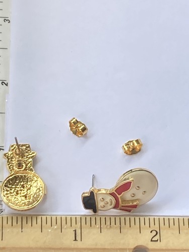 Avon Snowman Pierced Earrings w Posts Signed Avon Red Scarf Black Top Hat - Picture 8 of 12
