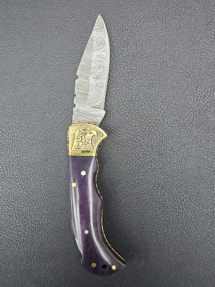 Cuchillo de bolsillo plegable con bloqueo trasero hecho a mano Damasco camping caza cuchillo táctico Foto 2 de 4