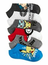 Boys Pokemon No-Show Socks 6-Pairs Size Small Fits Shoe Size 4.5-8.5 