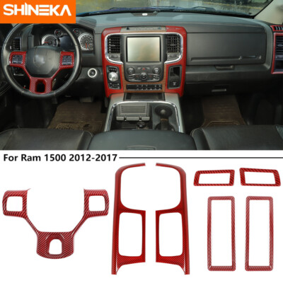 7pcs Interior Set Center Console Cover Trim Kit for RAM 1500 2012-17 Red Carbon