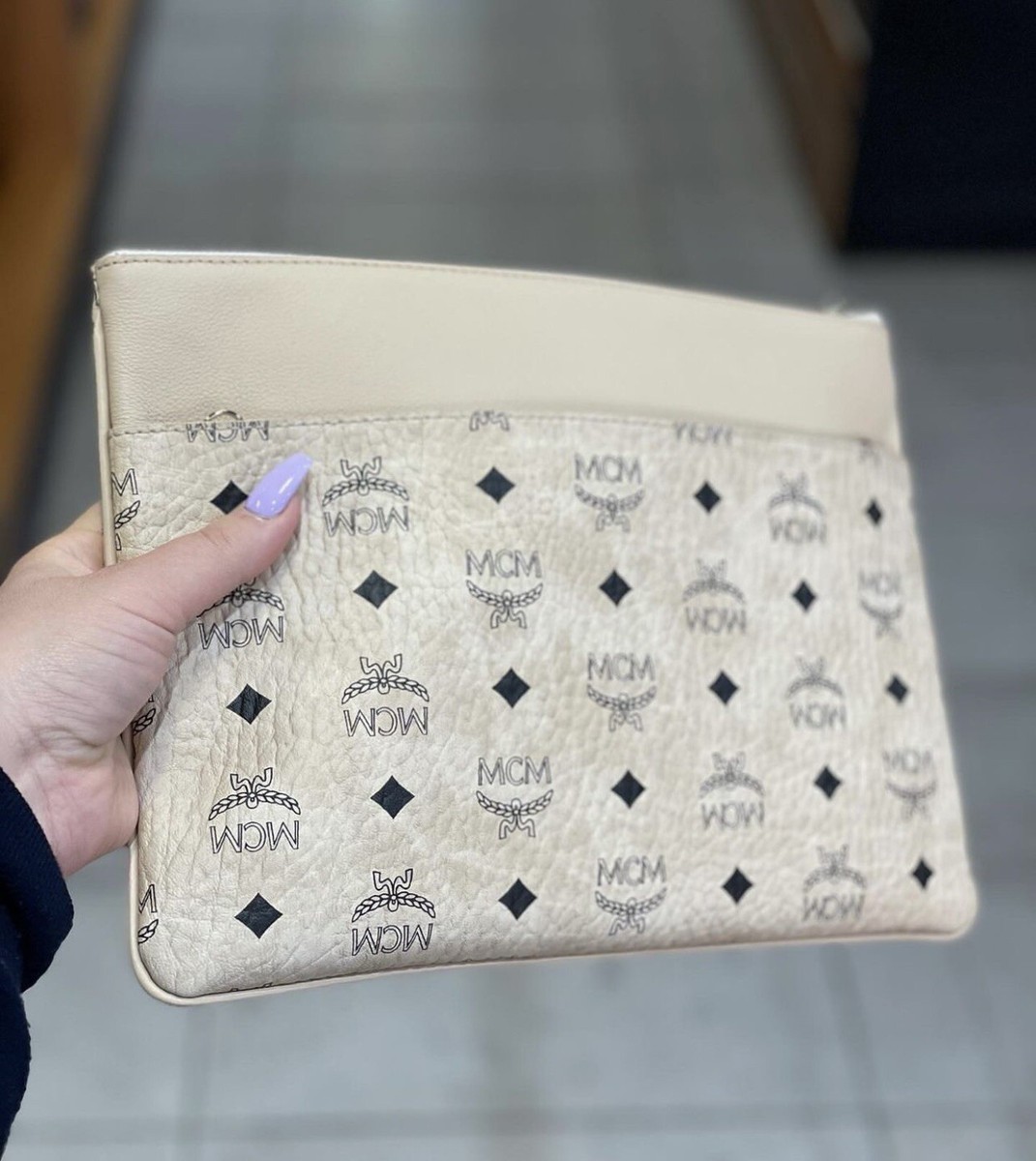 MCM Medium Beige Color Visetos Original Logo Crossbody Pouch MCM Medium Beige Color Visetos Original Logo Crossbody Pouch
