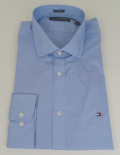 Tommy Hilfiger Men's Slim Fit Long Sleeve Dress Shirt Blue Logo 17 34-35