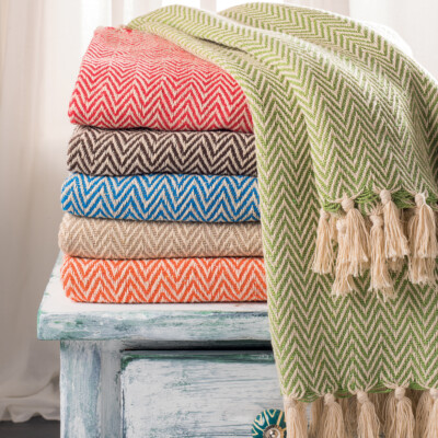 Türkis 130x180cm Fischgrät Chevron Recycelte Baumwolle Tagesdecke Decke Überwurf