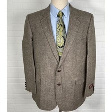 Haggar Imperial Blazer Men 44 Brown Multi Tweed Herringbone Wool USA VTG NWT