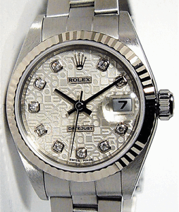ROLEX-Ladies-26mm-18kt-White-SS-DateJust-Silver-JUBILEE-Diamond-79174-SANT-BLANC