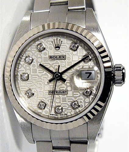ROLEX Ladies 26mm 18kt White SS DateJust Silver JUBILEE Diamond 79174 SANT BLANC - Picture 2 of 6