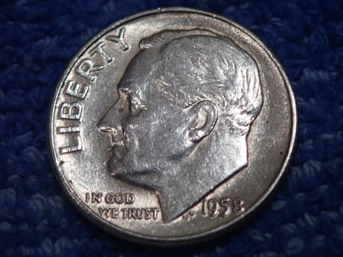 SILVER  ROOSEVELT DIME: SCARCE 1958-P IN ABOUT UNCIRCULATED CONDITION!