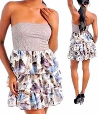 Blue And Mocha Strapless Dress With Sequins Junior Size L Large New Made In USA