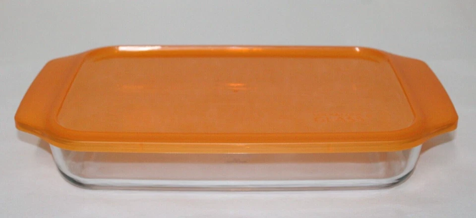 Lock & Lock Food Storage Container Rectangular Glass Dish Cake Pan & Lid Orange - Image 2 of 4