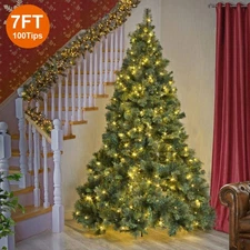 7FT Spruce Realistic Artificial Holiday Christmas Tree with LED Lights & Stand