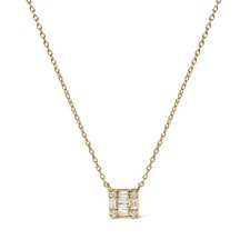 10K Yellow Gold 1/10 Round and Baguette Diamond 18" Pendant Necklace