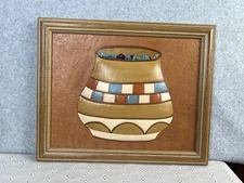 Vtg 3D Leather & Turquoise Native American Southwest”Painting" E. Silverman 1989