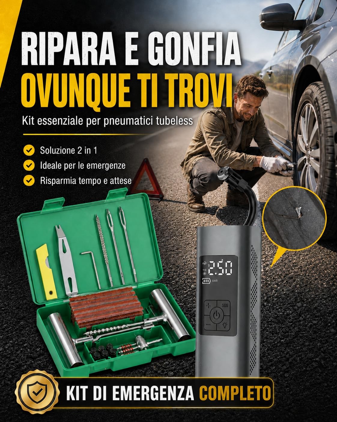 DANOVA PRODUCTS SL - Kit Riparazione Pneumatici Auto 58 Pezzi Riparazioni in 15 Minuti con - Miniatura 16