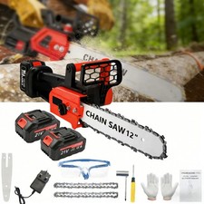 12 inch Cordless Chainsaw,Electric Handheld Wood Cutter+2 Battery & Charger UK