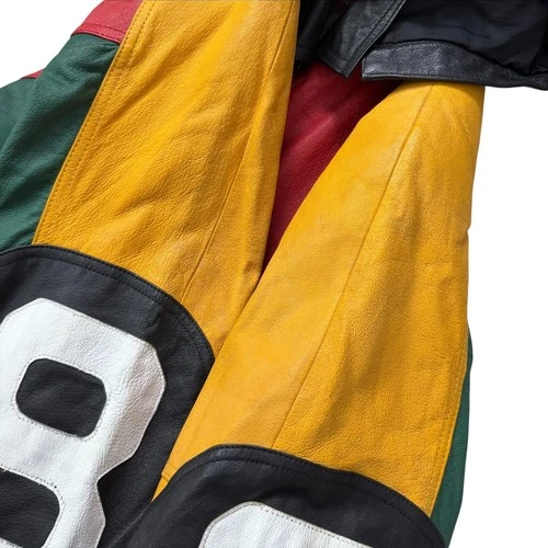 VTG 90s HARAJUKU MOTHER 8 BALL COLORBLOCK LEATHER HOODIE JACKET SIZE M image 9