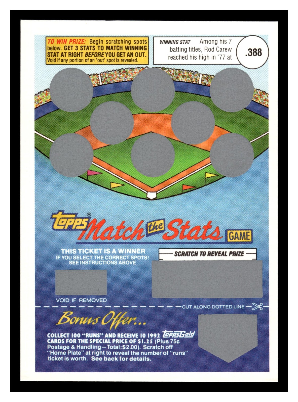 Match the Stats Rod Carew #NNO 1992 Topps Minnesota Twins