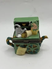 Midwest of Cannon Falls Trinket Box Garden Cart Watering Can Flowers Porcelain