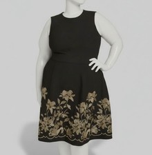 Calvin Klein Women Black Embroidered Skirt Fit & Flare Dress Plus Size: 20W