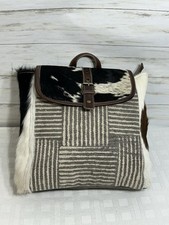 MINTY MYRA BAGS Horse Hair Canvas Leather Backpack Gray Brown Large travel purse