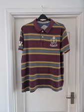 St George by Duffer XL Polo Shirt Burgundy Red Grey Stripe Cotton 46 48 Chest
