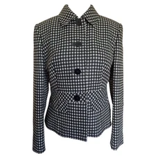 Marks & Spencer UK 14 Wool Jacket Black White Check Smart Blazer Retro Vintage