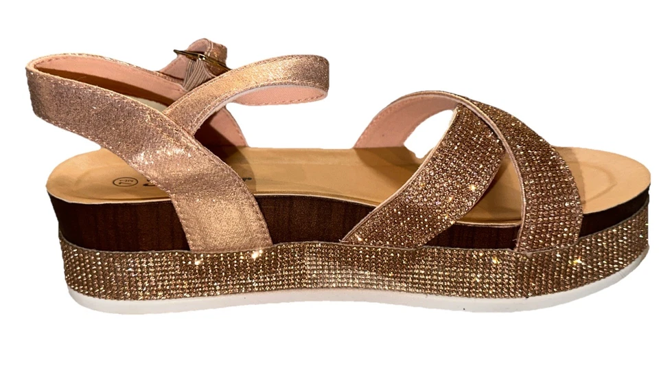 Sandalias de cuña Forever Comfort para mujer con correa al tobillo oro rosa talla 7,5 Foto 3 de 4