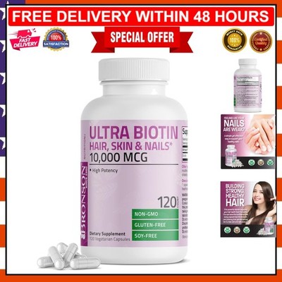 120 Vegetarian Capsules of Ultra Biotin 10,000 Mcg - Gluten Free & Soy Free