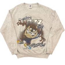 Utah Jazz Sweatshirt Large Taz Looney Tunes Mens Gray Vintage Gray