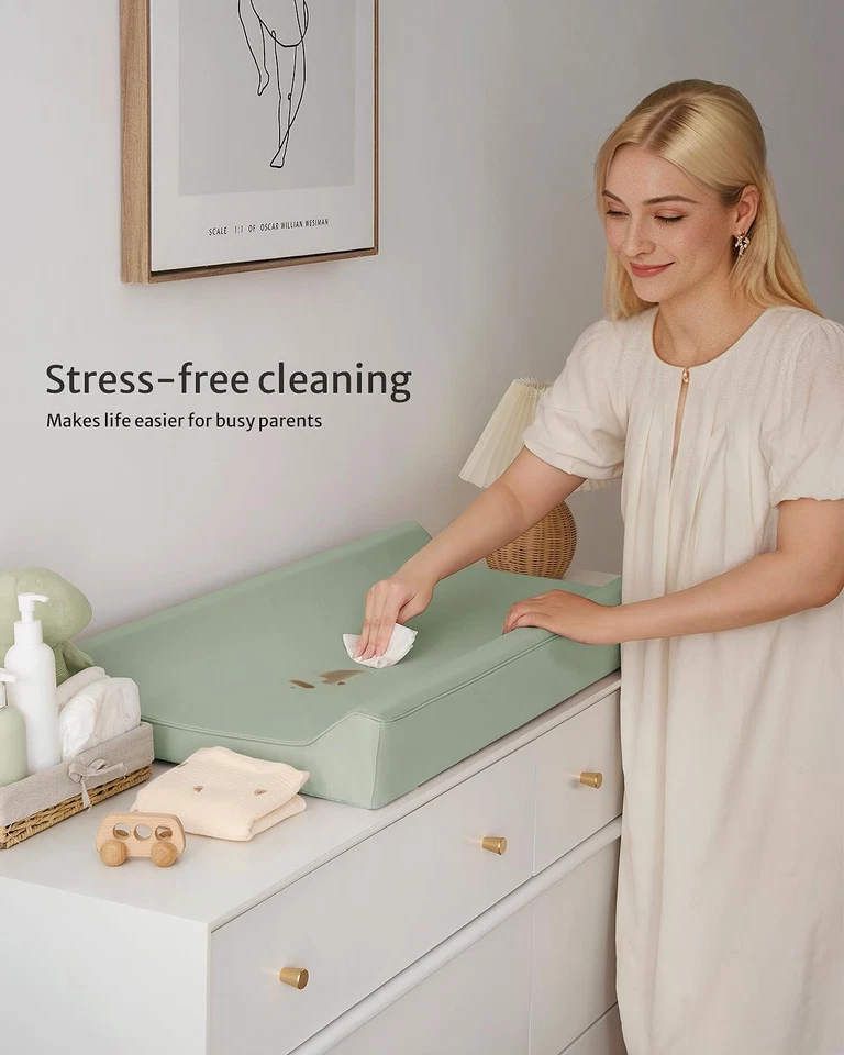 Веганский кожаный пеленальный коврик водонепроницаемый и очищенный от протирки светло-зеленый - Изображение 3 из 4