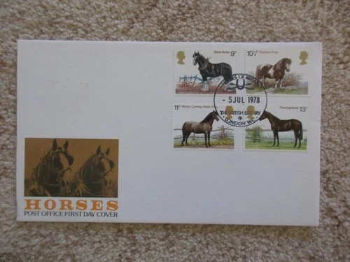 1978 SHIRE HORSES FIRST DAY COVER, HORSES OF BRITAIN, BRITISH LIBRARY H/S