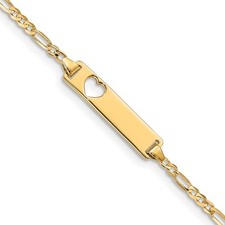 10K Yellow Gold Figaro Link ID Bracelet 7 Inch