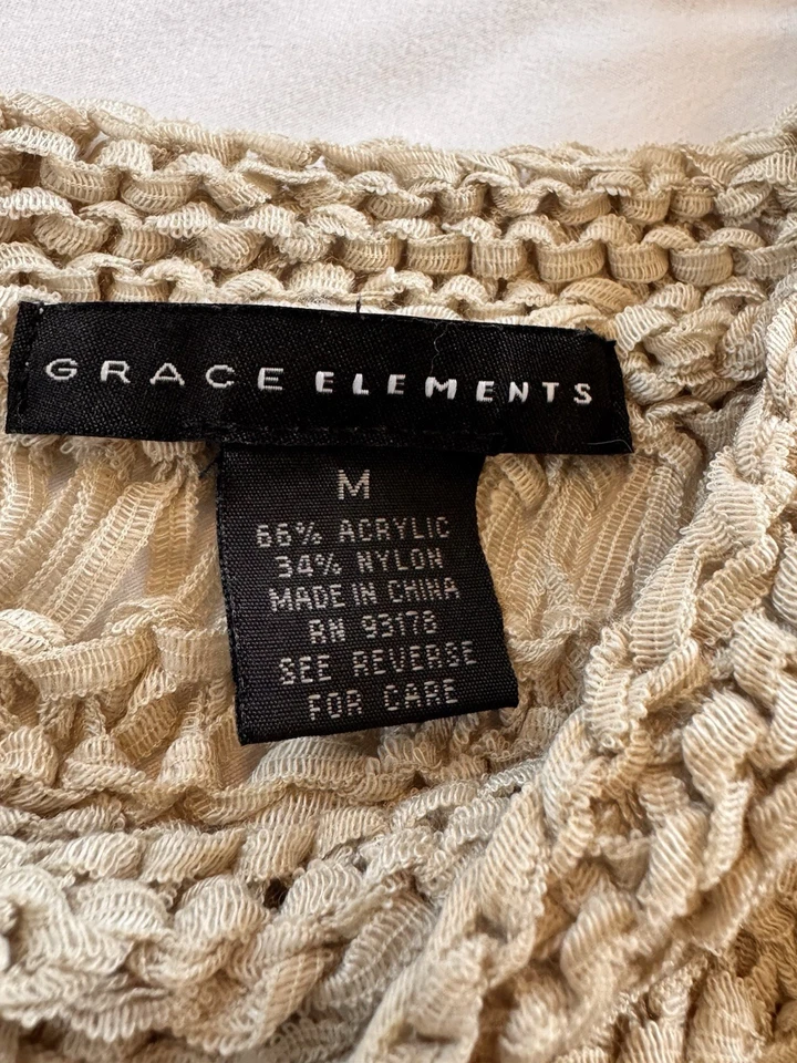Top tejido abierto Grace Elements para mujer talla M beige elástico boho costero Foto 4 de 4