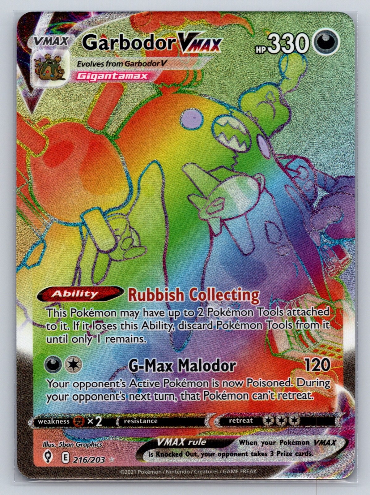 Garbodor VMAX (Secret) Holo Secret Rare SWSH07: Evolving Skies 216/203 NM